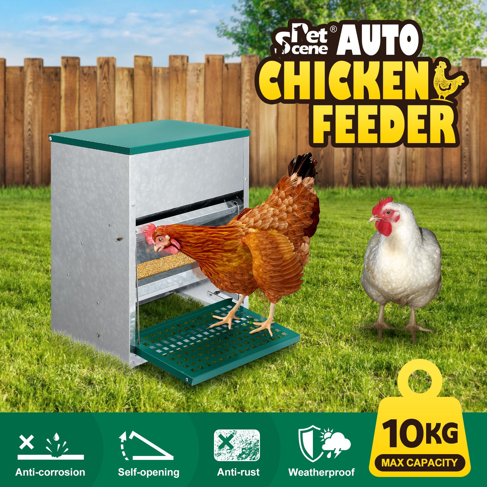 Auto Chicken Feeder 10kg Automatic Treadle Poultry Chook Rat Proof Food