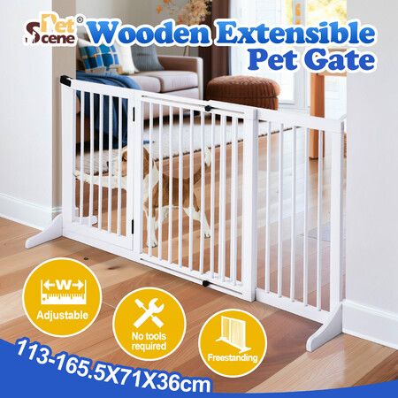 Pet Puppy Gate Dog Fence Safety Guard Indoor Wooden Playpen Foldable Freestanding Barrier Protection Net Stair Partition White 3Panels