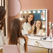 Maxkon Hollywood Makeup Mirror Vanity 12 LED Lighted Desk Wall Mounted Dimmable Lights Dressing Table Touch USB Phone Holder Aluminium