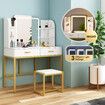 Maxkon Dressing Table Set Lighting Vanity Makeup Desk LED Lighted Mirror Bedroom Furniture With 2 Drawers 3 Adjustable Lights Cushioned Stool