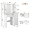 Maxkon Dressing Table Lighting Vanity Mirror Dresser Bedroom Furniture Makeup Desk With 12 LED White Light 4 Drawers Modern