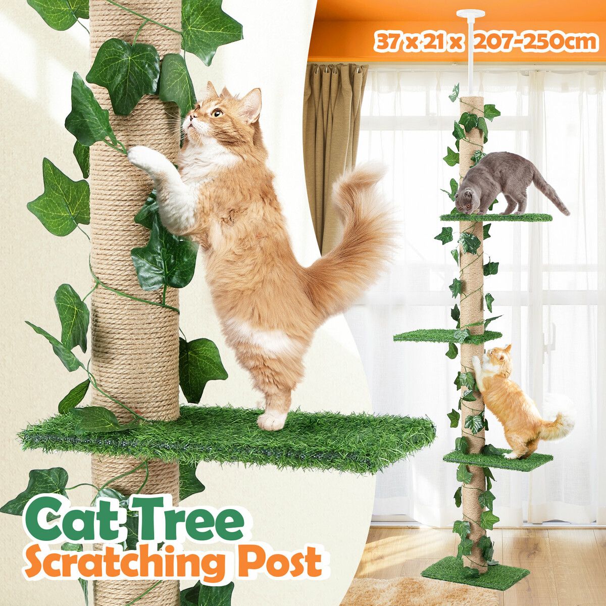 Cat Scratching Post Tree Tower Tall Scratcher Pole Pet Toy Wood Furniture Kitty Play House Gym 4 Tier Stand Sisal Artificial Grass