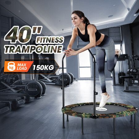 Genki Mini Trampoline for Adults Kids 40inch Exercise Fitness Indoor Rebounder Home Gym Workout Equipment Foldable Adjustable Handrail