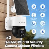 Solar WIFI Security Camerax2 Battery Outdoor Wireless CCTV PTZ Spy Surveillance 2K  Home Dual Lens 5dBi 3MP PIR Detect Night Vision IP66