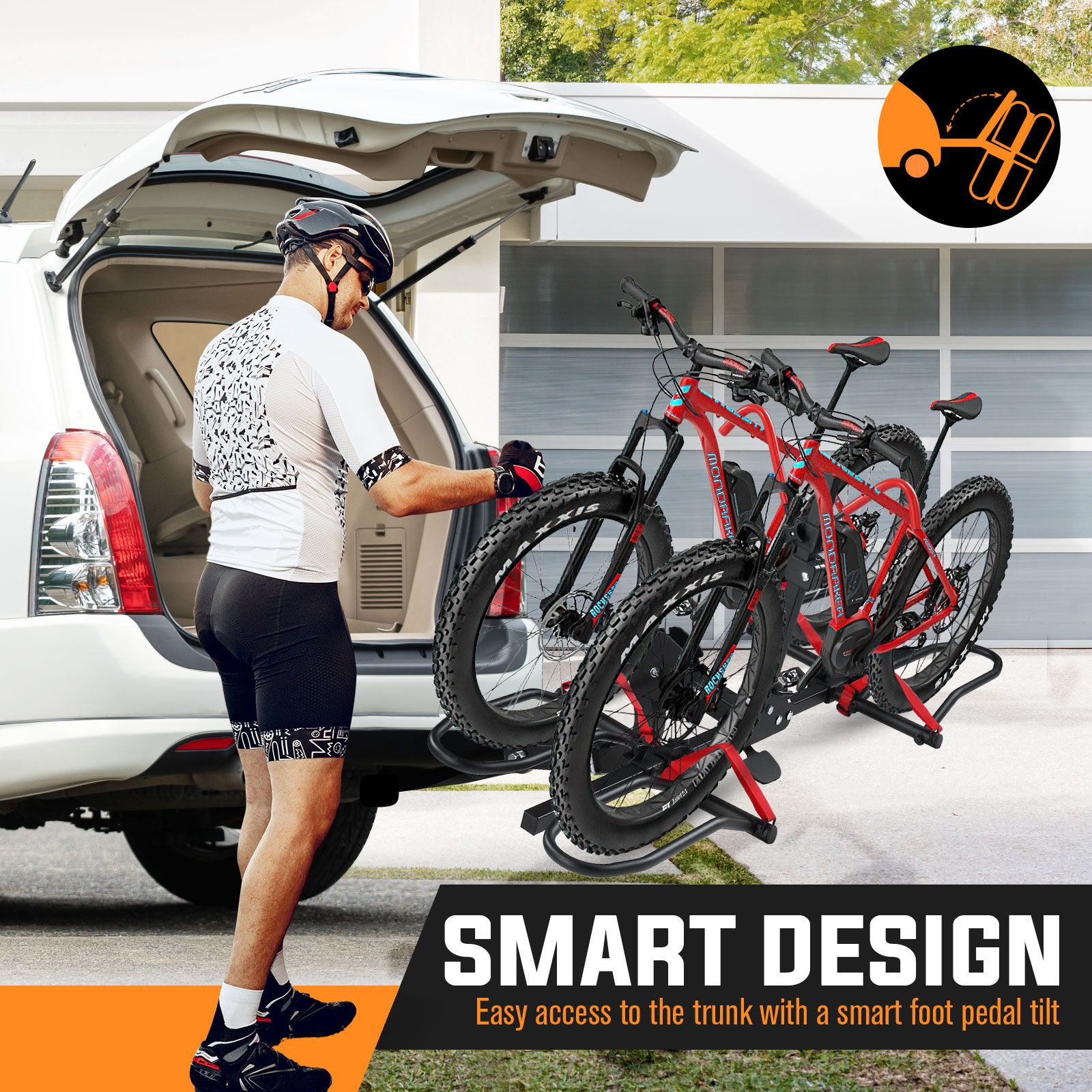 2 Ebike Rack for Car Rear Mountain Bicycle Carrier Mount Stand Storage Holder Platform 2 Inch Foldable Tilt with Lock