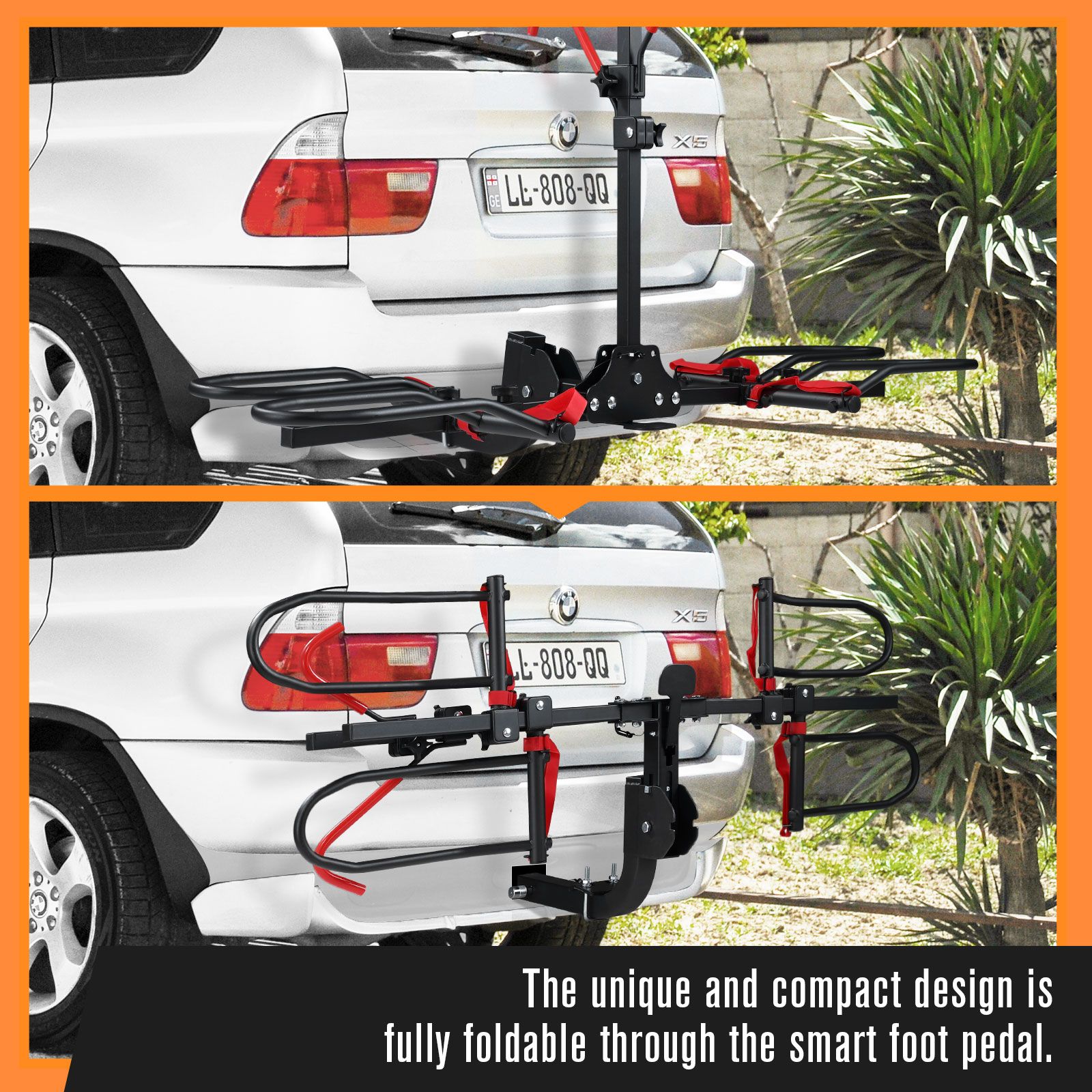 2 Ebike Rack for Car Rear Mountain Bicycle Carrier Mount Stand Storage Holder Platform 2 Inch Foldable Tilt with Lock