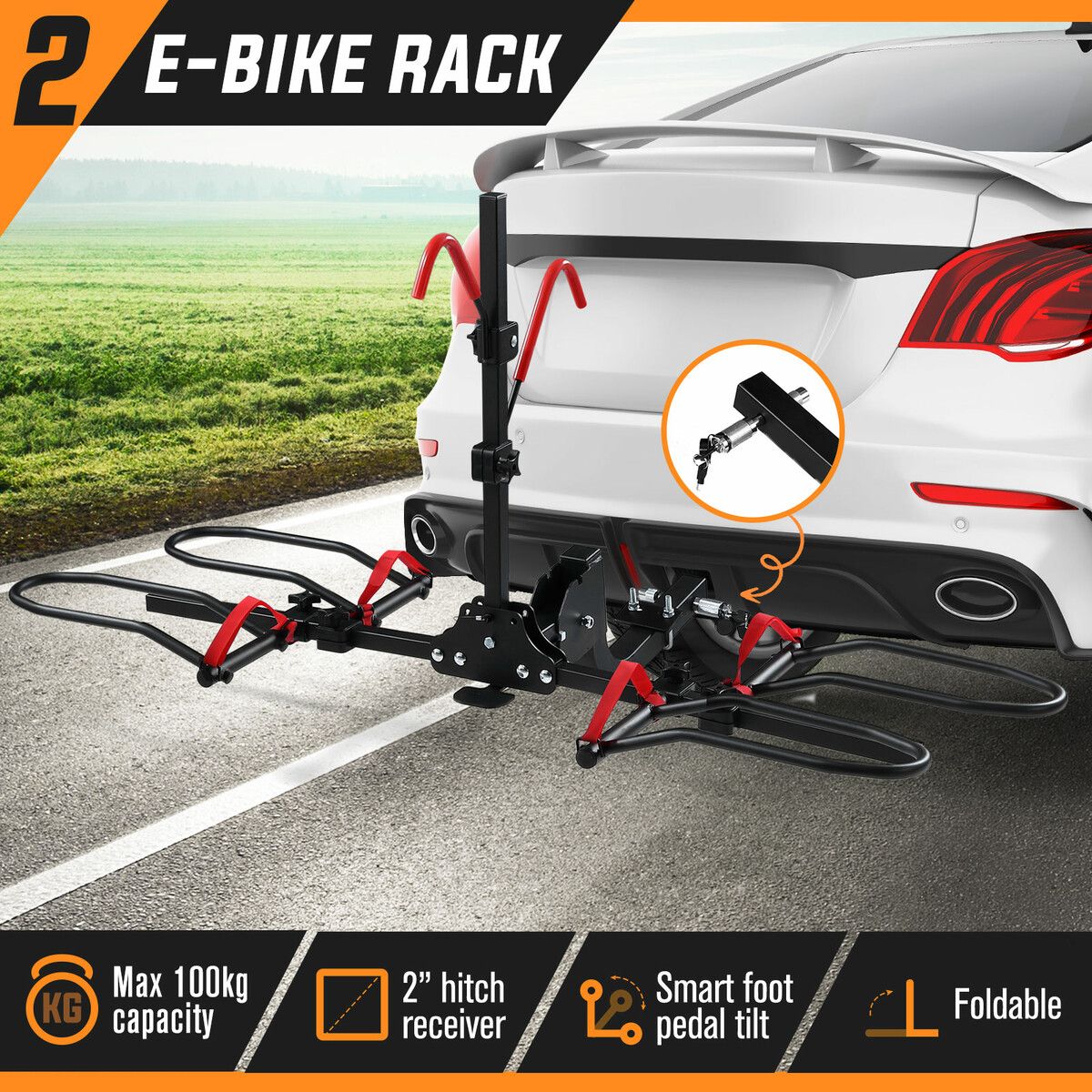 2 Ebike Rack for Car Rear Mountain Bicycle Carrier Mount Stand Storage Holder Platform 2 Inch Foldable Tilt with Lock