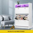 Wooden Shoe Storage Cabinet Rack Organiser Holder Shelf Stand 45 Pairs with RGB Light White