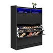 Wooden Shoe Cabinet Storage Rack Organiser Holder Shelf Stand 45 Pairs Black with RGB Light