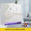 Wooden Shoe Storage Cabinet High Gloss Rack Organiser Shelf Drawer White with Doors RGB Light