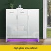 Wooden Shoe Storage Cabinet High Gloss Rack Organiser Shelf Drawer White with Doors RGB Light