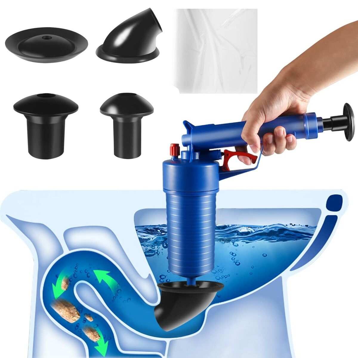 Toilet Plunger Set,Air Drain Blaster,Sink Plunger,Drain Clog Remover Tool,High Pressure Drain Blaster Gun Powerful Toilet Plunger-Blue for Sink,Toilets,Bathroom,Shower,Kitchen,Clogged Pipe