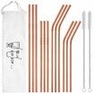 Reusable Stainless Steel Metal Straws with Case - Long Drinking Straws for 30 oz and 20 oz Tumblers Yeti Dishwasher Safe - 2 Cleaning Brushes Included (12-Pack,Rose Gold)