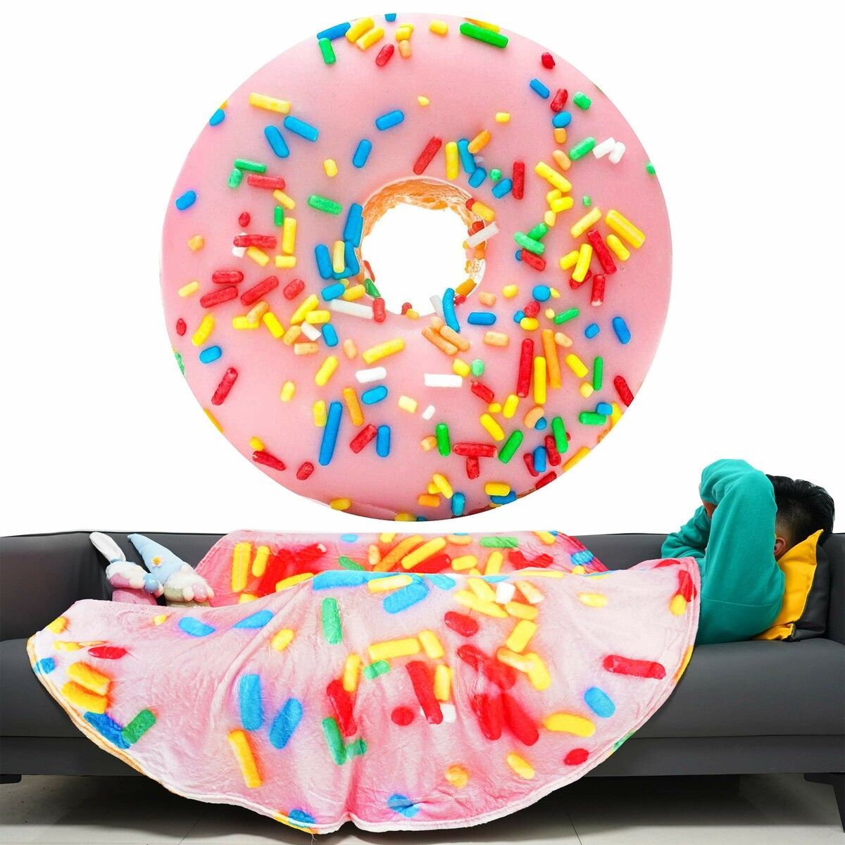 1pc Funny Warm Food Blanket Collection (Pink  Donut), Lightweight Cozy Plush Blanket For Bedroom Living Rooms Sofa Couch Size 150cm