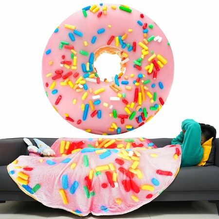 1pc Funny Warm Food Blanket Collection (Pink  Donut), Lightweight Cozy Plush Blanket For Bedroom Living Rooms Sofa Couch Size 120cm