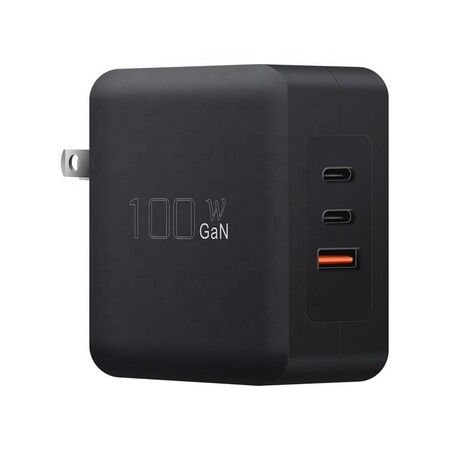100W 3-Ports GaN Fast ChargerUSB C PD.3 and QC.3 Fast Foldable Wall Charger for MacBook Google ThinkPad, Galaxy iPad Pro  iPhone More Color Black