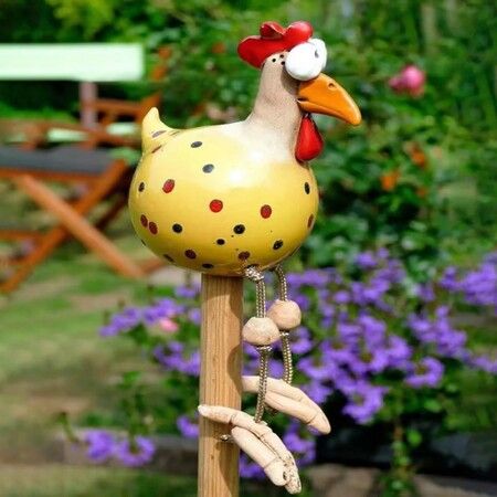 Resin Chicken Garden Sculpture Decorations Big Eyes Hanging Feet Chicken Miniature Crafts Home Gardening Ornaments(1 Pack,Yellow)