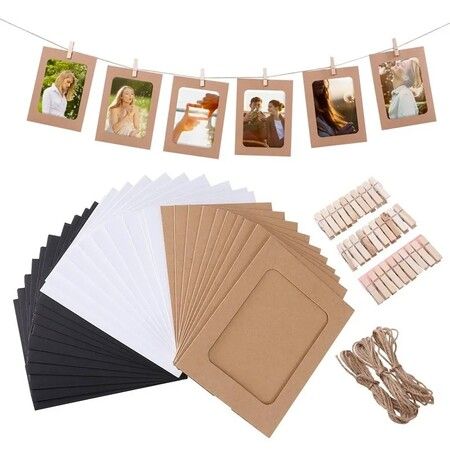 Combination Paper Photo Frame with Clips, DIY Picture Frames, Wall Hanging, Album for Display, Party Decor,6-Inch