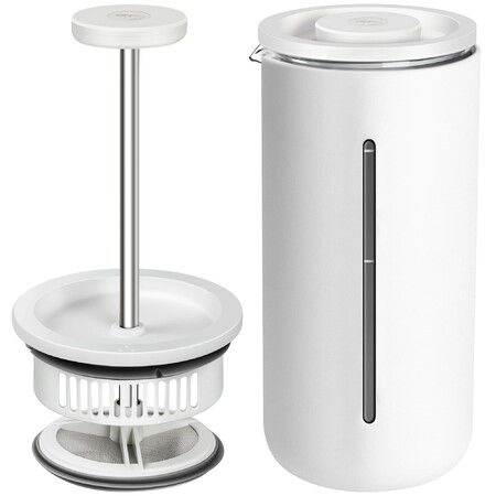 TIMEMORE Travel French Press Coffee Maker,Heat Resistant Borosilicate Glass French Press with Stainless Steel Filter,Portable Coffee & Tea Maker for Camping,Office,15oz - White