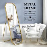 Hexagonal Free Standing Mirror Full Length Gold Floor Vanity Foldable Stand Metal Frame