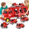 Toddler Trucks Toys for Boys Age 3+,5 in 1 Fire Car Truck for Girls 3+ Years Old,Christmas Birthday Gift Car Sets with Light Sound (FIRE TRUCKS)