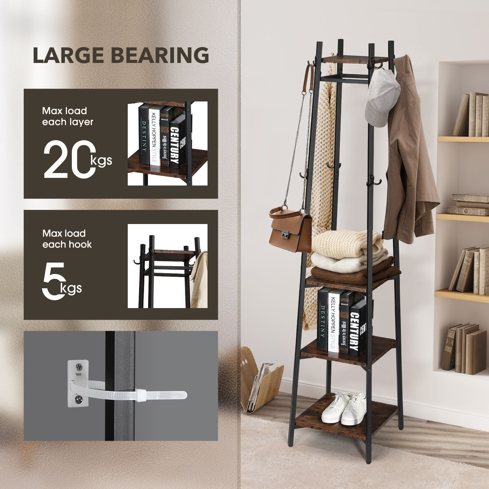 Clothes Rack Coat Stand Garment Organiser Closet Shelving Display Shelf Freestanding Hanger Hooks Portable Black