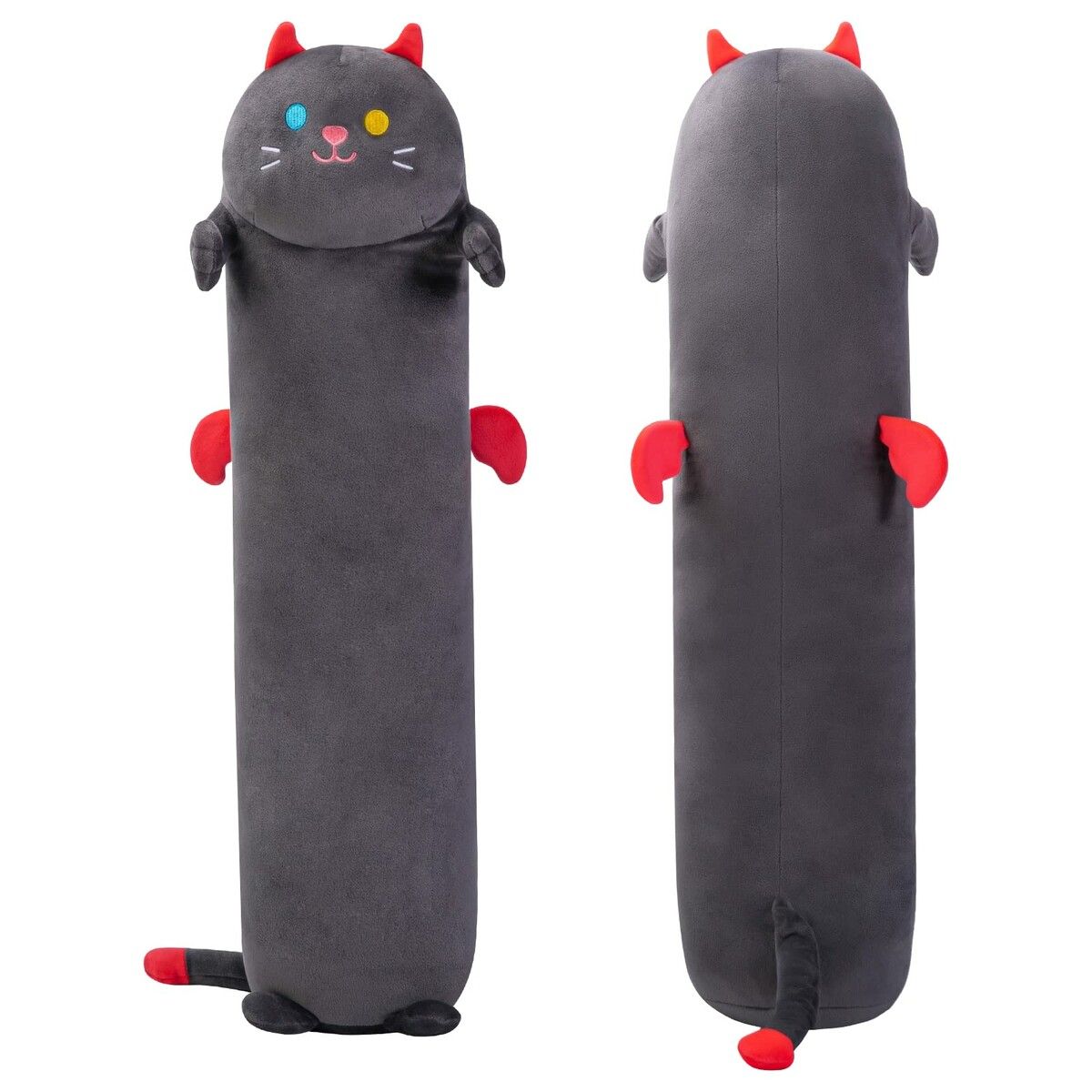 Long Cat Plush Kawaii Body Pillow,20" Cute Black Cat Stuffed Animals Soft Plushies,Kitten Plush Throw Pillow Doll Big Plush Toys Gift for Girlfriend (1pcs,Black Red Cat)