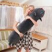 Long Cat Plush Kawaii Body Pillow,20" Cute Black Cat Stuffed Animals Soft Plushies,Kitten Plush Throw Pillow Doll Big Plush Toys Gift for Girlfriend (1pcs,Black Red Cat)