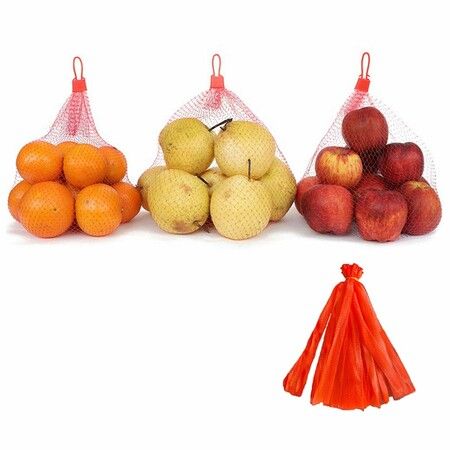100Pcs Reusable Mesh Nylon Netting with Loop-Style Closures,24 Inch Red Reusable Nylon Mesh net Produce Grocery Toys Fruits Vegetables Storage Poly Bags,Seafood Bag (24 Inches,Red)