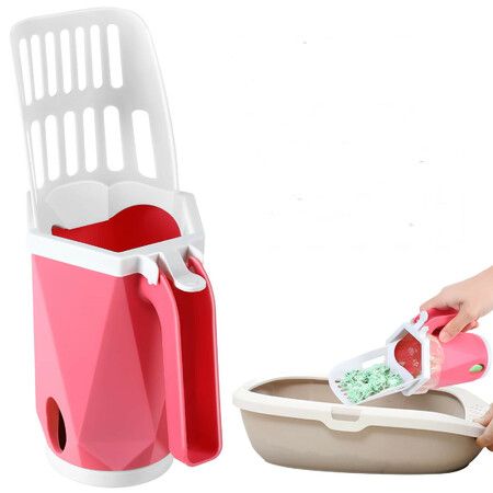 Cat Litter Scoop Portable Kitty Litter Scoop Removable Litter Scooper with Holder Cat Litter Sifter with Bags (Pink)