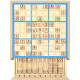 Wooden Sudoku Board Game with Drawer, 81 Grids Number Place Wood Puzzle for Kids and Adults (Blue Line)