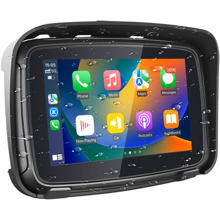 Portable Carplay Screen for Motorcycle,Wireless Carplay & Android Auto GPS for Motorbike,5" IPS Touch Screen,IPX7 Waterproof,Dual Bluetooth