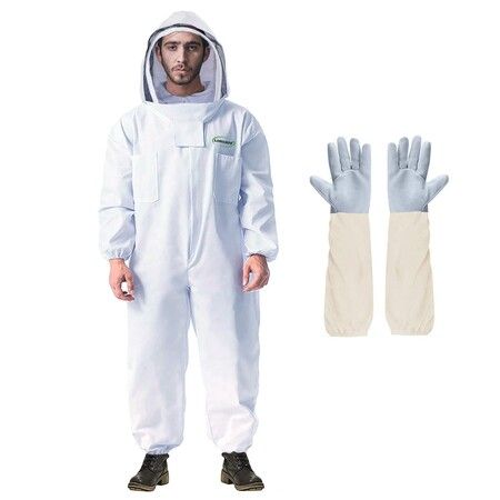 Professional Bee Suit for Men Women,Beekeeping Suit Beekeeper Suit with Glove &Ventilated Hood,Multi-Size Bee Outfit for Backyard and Bee Keeper (Size:L)