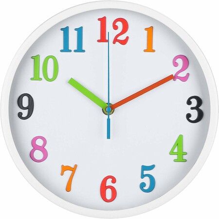 Colorful Kids Wall Clock 10 Inch Silent Non Ticking Quality Quartz Battery Operated Wall Clocks
