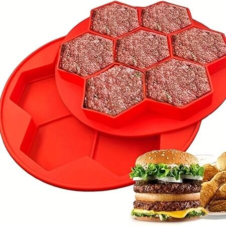 1pc Burger Patty Maker, Silicone Burger Press Freezer Container, 7 In 1 Small Multi Burger Forming Mold, Meat Slider Shape Tray, Freezer Storage Container