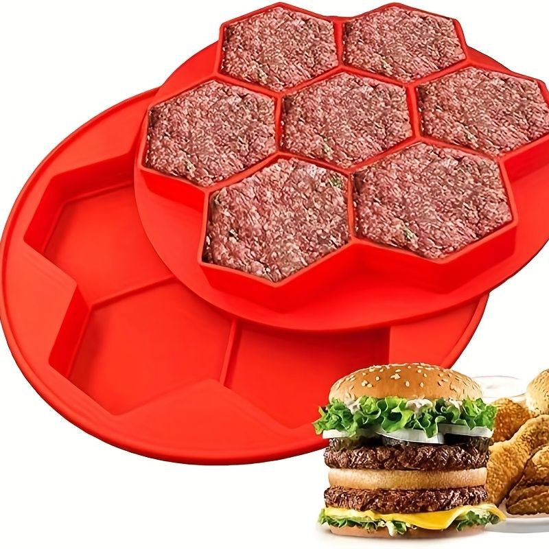 1pc Burger Patty Maker, Silicone Burger Press Freezer Container, 7 In 1 Small Multi Burger Forming Mold, Meat Slider Shape Tray, Freezer Storage Container