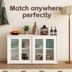 Sideboard Buffet Table Console Hallway Kitchen Pantry Storage Cabinet Cupboard Wine Organiser Stackable White Glass Doors