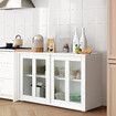 Sideboard Buffet Table Console Hallway Kitchen Pantry Storage Cabinet Cupboard Wine Organiser Stackable White Glass Doors