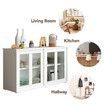 Sideboard Buffet Table Console Hallway Kitchen Pantry Storage Cabinet Cupboard Wine Organiser Stackable White Glass Doors