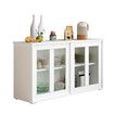 Sideboard Buffet Table Console Hallway Kitchen Pantry Storage Cabinet Cupboard Wine Organiser Stackable White Glass Doors
