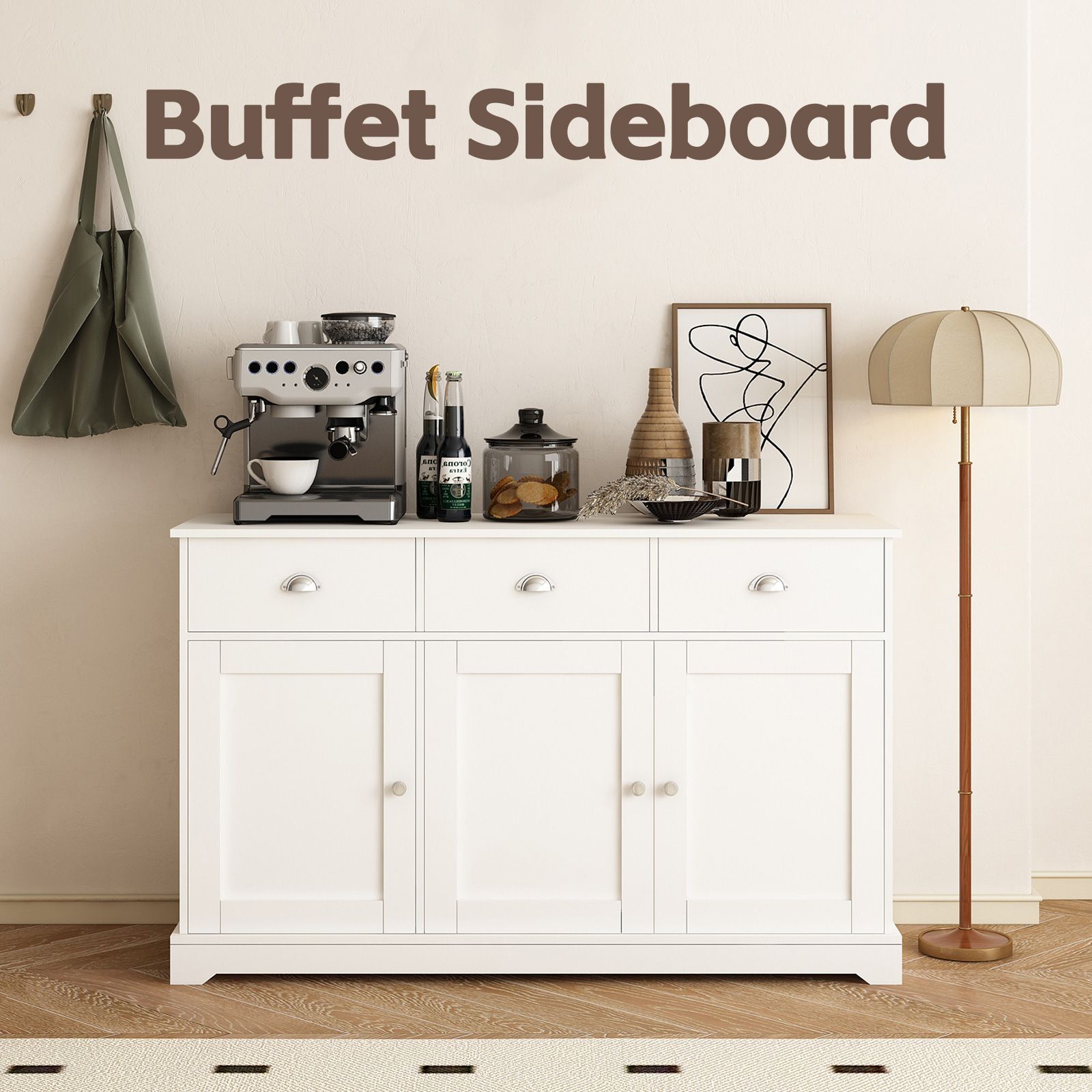 Buffet Sideboard Table Kitchen Pantry Storage Cabinet Console Hallway Cupboard Entryway Wine Organiser Unit White Drawers Doors