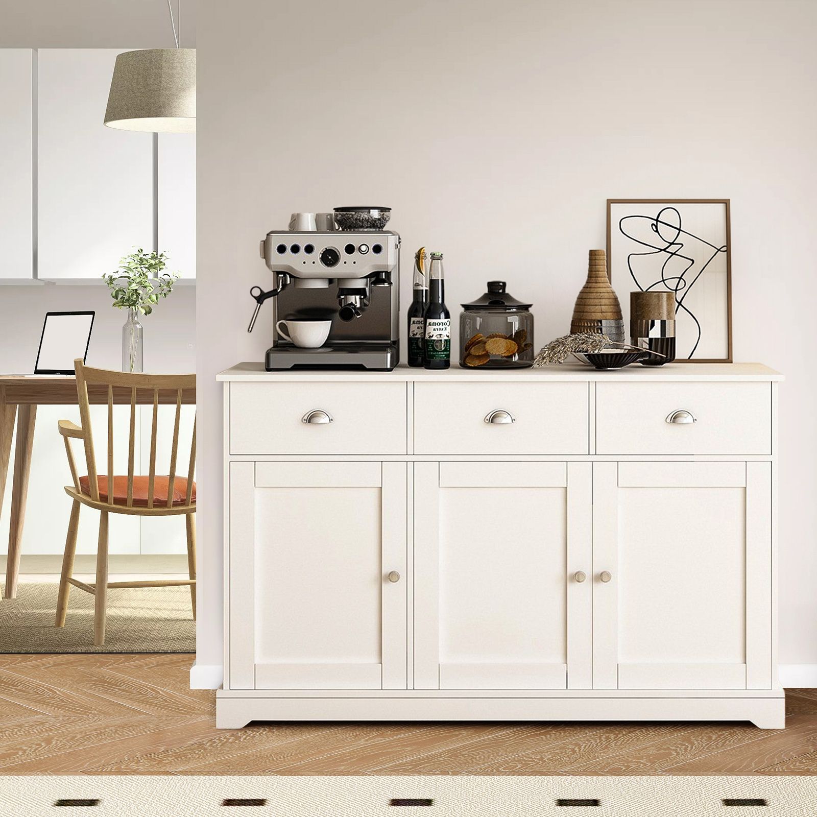 Buffet Sideboard Table Kitchen Pantry Storage Cabinet Console Hallway Cupboard Entryway Wine Organiser Unit White Drawers Doors