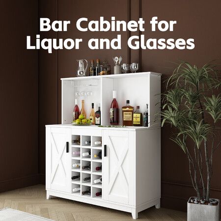 Sideboard Buffet Table Kitchen Wine Bar Liquor Drinks Alcohol Storage Cabinet Coffee Station Glass Display Cupboard White