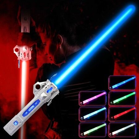 Light Saber, 7 Color Lightsaber Sword Sound, 2 in1 Double-Bladed LED, Expandable Lightsabers for Kids Set, Christmas Birthday Present Silverblue