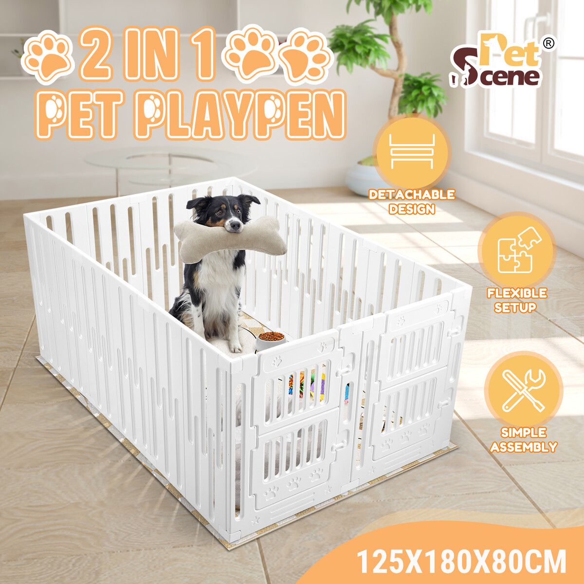 Dog Playpen Pet Cat Enclosure Crate Indoor Puppy Exercise Cage Safety Play Pen Fence Whelping Box Large Kennel Portable 125x180x80cm