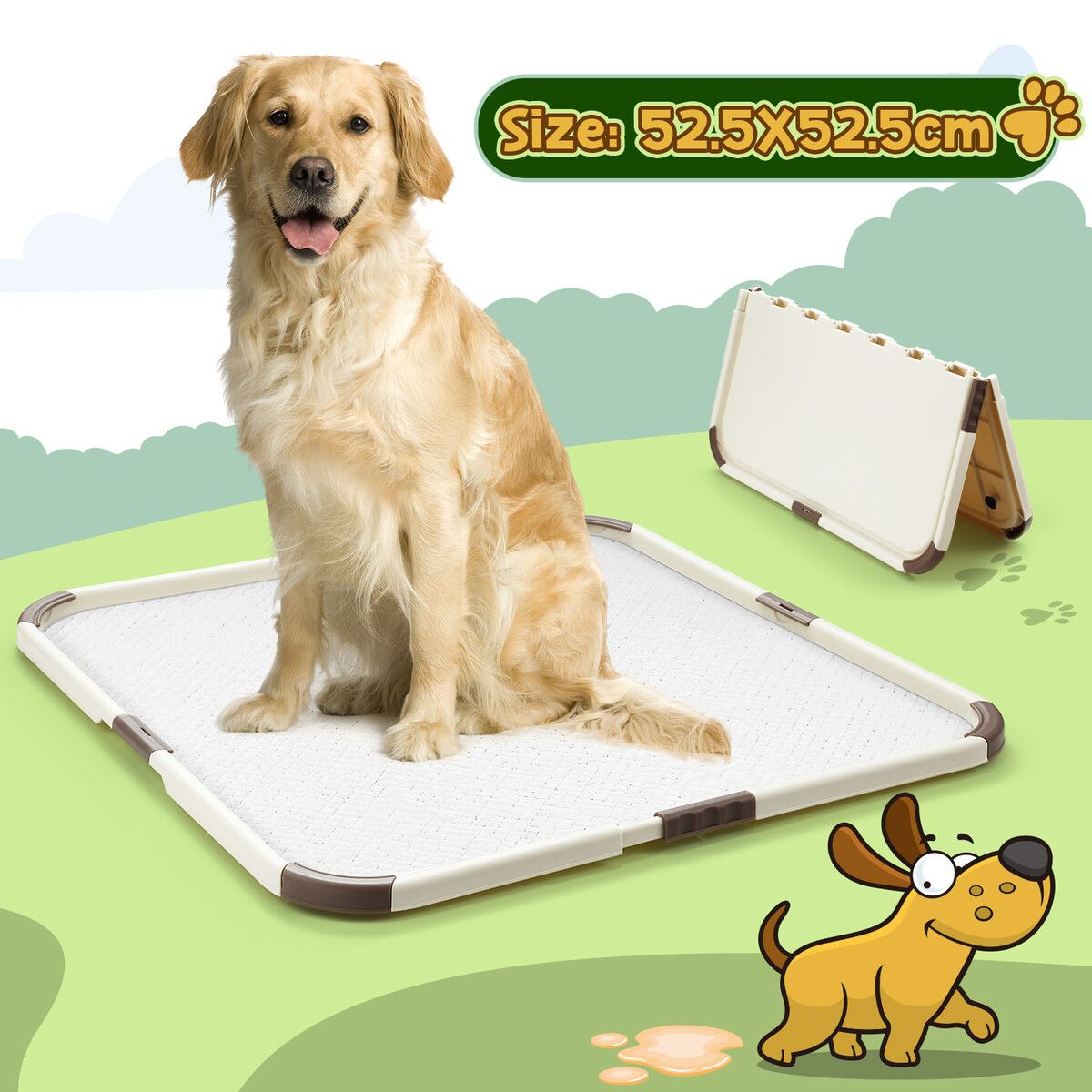 Dog Toilet Puppy Pad Trainer Pet Bathroom House Potty Training Pee Holder Tray Portable Foldable 52.5x52.5cm