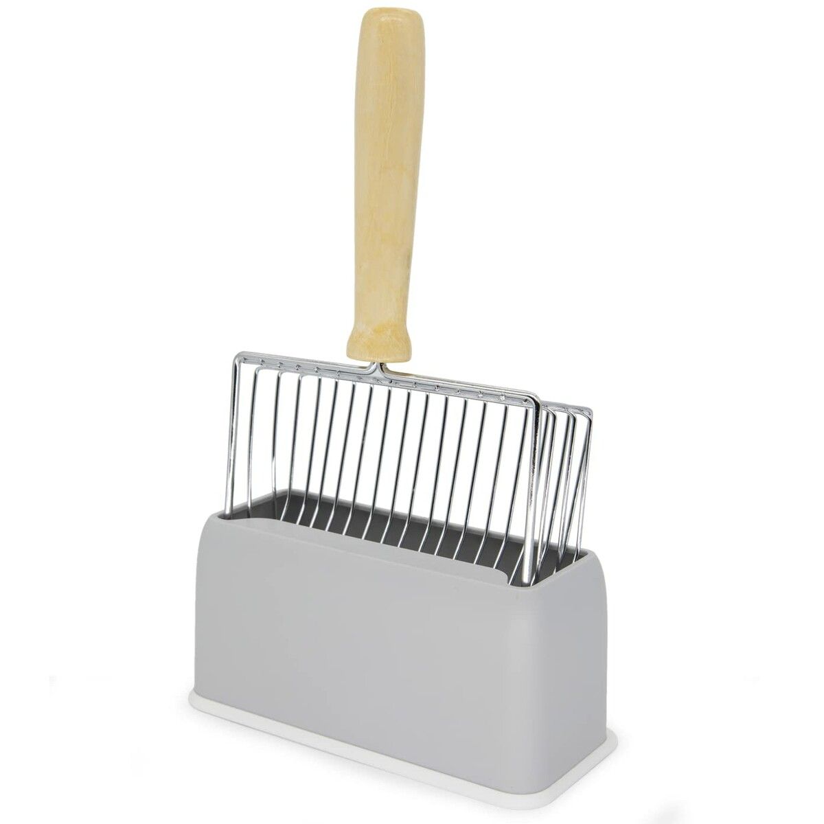 Metal Cat Litter Scoop with Holder, Fast Sifting Kitty Poop Scooper Caddy, Cat Poop Scooper Stand (Grey)