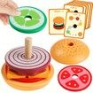 Montessori Toys Wooden Burger Sorting Stacking Toys For Toddlers Preschool Educational Toys Fine Motor Toys For Kids Boys Girls (Burger)