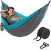 Durable Hammock 400lb Capacity,Lightweight Nylon Camping Hammock Chair,Double or Single Sizes w/Tree Straps and Attached Carry Bag,Portable for Travel/Backpacking/Beach/Backyard (Light Grey & Blue)