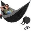 Durable Hammock 400lb Capacity,Lightweight Nylon Camping Hammock Chair,Double or Single Sizes w/Tree Straps and Attached Carry Bag,Portable for Travel/Backpacking/Beach/Backyard (Medium,Black)